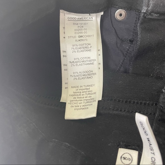 GOOD AMERICAN GOOD WAIST CROP CHEWED HEM BLACK JEANS 0 BLACK073 - Picture 7 of 8